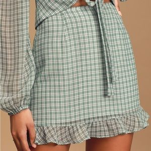 Lulu’s Plaid and Simple Green Plaid Ruffled Mini Skirt